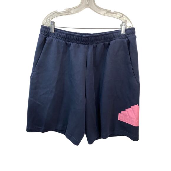 Adidas Men's Size XL Blue Essentials Fleece Big Pink Logo Shorts - Picture 3 of 8